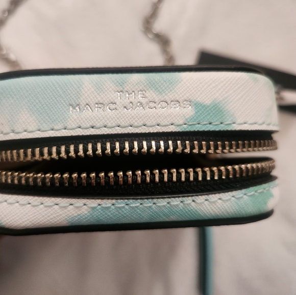 Marc Jacobs Hot Shot Leather Crossbody Bag Silver Chain Tie Dye Blue Multi NWT - Picture 11 of 13